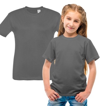 Koszulka bawełniana t-shirt dla chłopca dziewczynki strój WF szara 116-122