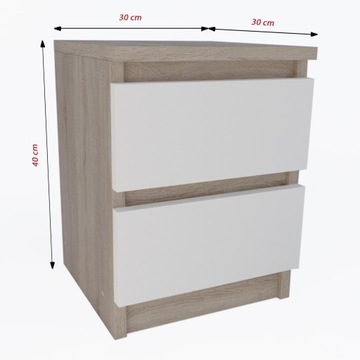 Прикроватная тумбочка с 2 ящиками SONOMA ДУБ + МАТТ БЕЛЫЙ