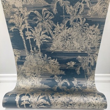 ОБОИ ЗОЛОТЫЕ ПАЛЬМЫ НА ТЕМНОМ ФОНЕ, НЕПОЛЕВЫЕ