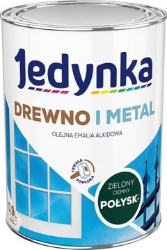 FARBA DO DREWNA I METALU ZIELONY CIEMNY POŁYSK 0,9L EMALIA ALKIDOWA JEDYNKA