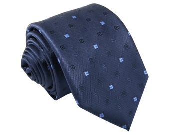 KRAWAT ŻAKARD GRANATOWY W KWADRATY [2363]