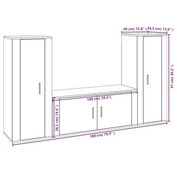 Комплект из 3-х тумб под ТВ, коричневый дуб, материал дерево.