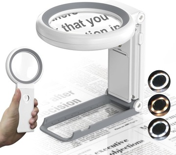 LUPA POWIĘKSZAJĄCA ZE ŚWIATŁEM LED PODŚWIETLANA DO CZYTANIA 30X 10X STOJAK