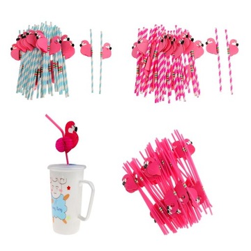 Zestaw 75 sztuk słomek w paski Flamingo Luau Tropical Party Dekoracja stołu