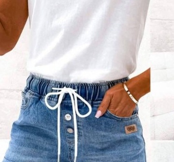 Włoskie jeansowe BAGGY joggersy guziki dresowe L