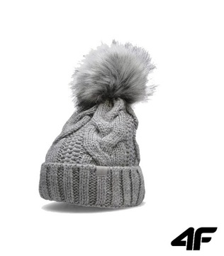 4F CZAPKA ZIMOWA Z POMPONEM SZARA CAD010 S