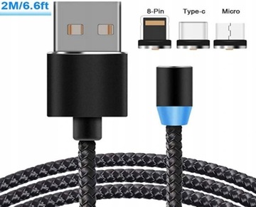 МАГНИТНЫЙ КАБЕЛЬ IPHONE MICRO USB C 3В1 1М