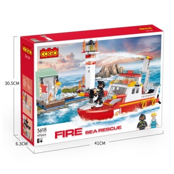 Блоки Кого Пожарный катер Маяк огонь 411 элементов