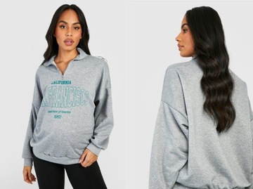 Boohoo Szara bluza z zamkiem nadruk XXL