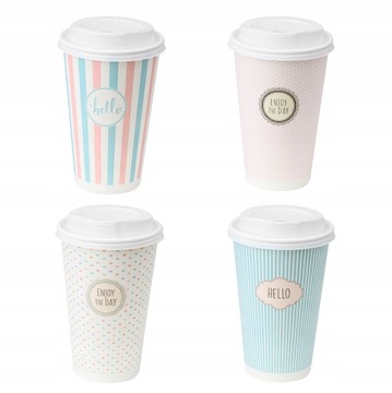 KUBKI PAPIEROWE DO KAWY PASTELE 400ML + WIECZKA 100 SZTUK