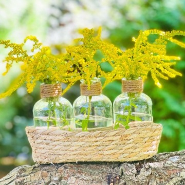 НАБОР 3 ВАЗЫ СТЕКЛЯННЫХ БУТЫЛОК + КОРЗИНА БОХО