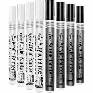 6 ЧЕРНЫХ И БЕЛЫХ АКРИЛОВЫХ МАРКЕРОВ, ВОДОНЕПРОНИЦАЕМЫЕ МАРКЕРЫ, МЕТКИ ДЛЯ КАМНЯ