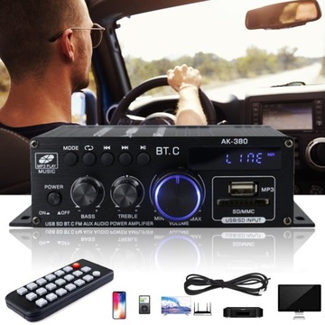 WZMACNIACZ BLUETOOTH KARTA DŹWIĘKOWA USB DO KOLUMN GŁOŚNIKÓW STEREO, 12V