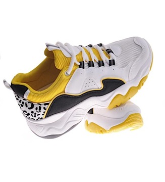 Sznurowane damskie snekaersy Biało żółte buty sportowe 12353 39