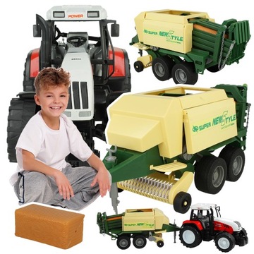 TRAKTOR Z PRZYCZEPĄ 75CM PRASA DO SŁOMY CIĄGNIK NAPĘD ZESTAW FARMERA ŻNIWA