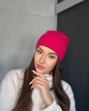 CZAPKA DAMSKA CEKINY MODNA ELEGANCKA CIEPŁA WIOSNA JESIEŃ BEANIE KOLOR 2921