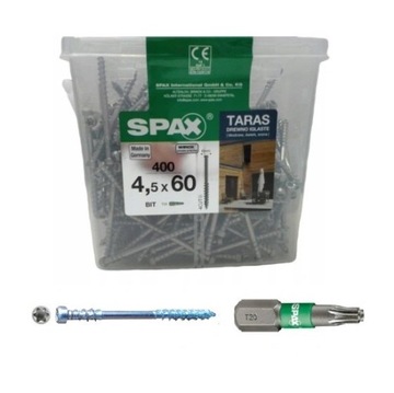 WKRĘTY DO TARASÓW SPAX C4 WIROX 4,5x60 - OPAKOWANIE 400 SZTUK + BIT