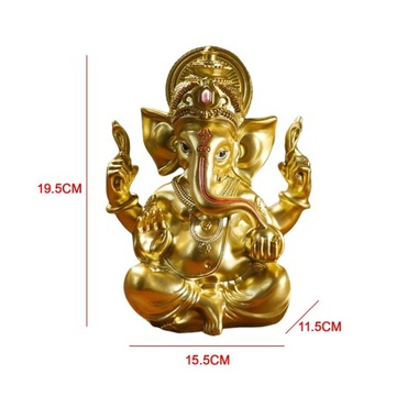 Figurka Lorda Ganesha, żywiczny słoń bóg Budda złoty 15,5x11,5x19,5cm
