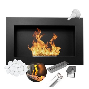 Biokominek 650x400 czarny mat wiszący regulacja płomienia