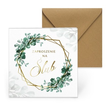 ZAPROSZENIA ŚLUBNE NA ŚLUB - GOTOWE - EUAKLIPTUS BOHO - ZŁOCONE - 3 SZT