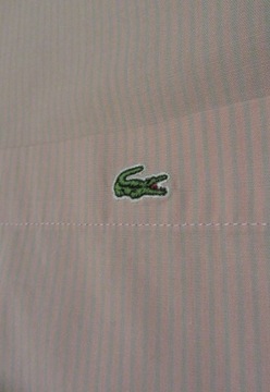 LACOSTE koszula męska różowa w szare paski logowana 44 / XL