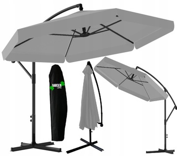 DUŻY PARASOL OGRODOWY SZARY SKŁADANY 350cm POKROWIEC XXL