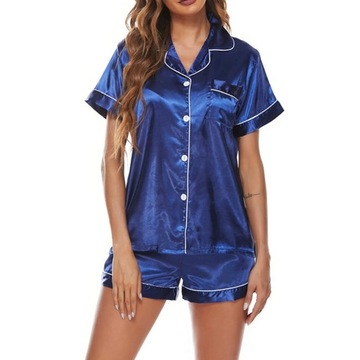 Summer Satin Pajamas Set Button Down Lapel Sleep T