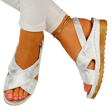 САНДАЛИИ ЖЕНСКИЕ КОЖАНЫЕ ПРОФИЛИРОВАННЫЕ, ПРИШИВАННЫЕ НА ЛИПУЧКЕ