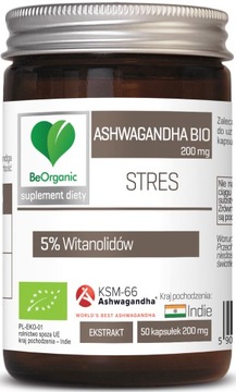 Ashwaganda KSM-66, 5% 200 mg BIO 50 kaps BeOrganic
