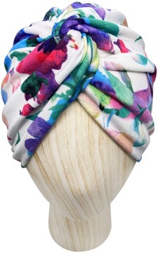 Turban po chemioterapii CIENKI wiskoza Hibiskusy
