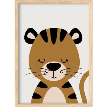 ZESTAW 3 PLAKATÓW 30x40 ZWIERZĄTKA SAFARI LEW TYGRYS ŻYRAFA BEŻ BOHO BRĄZ