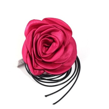 Naszyjnik choker XL ozdobny kwiat na szyję róża na rzemyku elegancki Fuksja