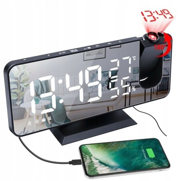 ZEGAR TERMOMETR LUSTRO Z PROJEKTOREM ALARM RADIO