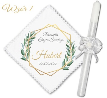 SZATKA I ŚWIECA DO CHRZTU CHRZEST IMIĘ DATA