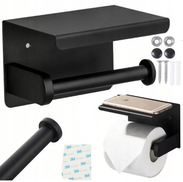UCHWYT WIESZAK NA PAPIER TOALETOWY Z PÓŁKĄ CZARNA LOFT WC METALOWA