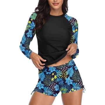 Stylowy dwuczęściowy kostium kąpielowy z długimi rękawami, UPF50+, XL