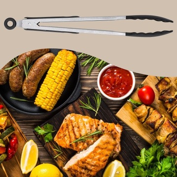 Щипцы кухонные для гриля силиконовые металлические вращающиеся для мяса 33 см
