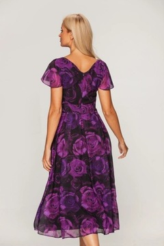 Sukienka BIALCON B4-68400 w fioletowe róże.