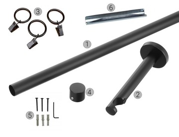 Одинарный карниз МЕТАЛЛ фи19 мм LOFT - 140см Черный матовый