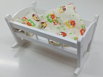 KOŁYSKA DLA LALEK BIAŁA + POŚCIEL Z MATERACEM