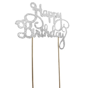 Topper tort urodzinowy Happy Birthday srebrny 22cm