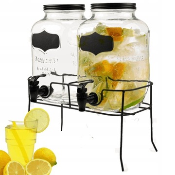 SŁÓJ SZKLANY NA STOJAKU Z KRANIKIEM NA LEMONIADĘ SOK NAPOJE SŁOIK 4L STOJAK