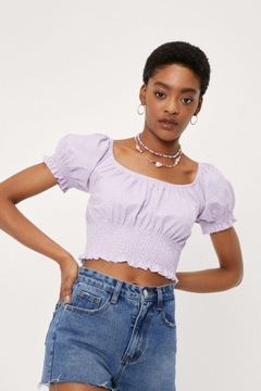 NastyGal Top z bufiastymi rękawami w kropki L