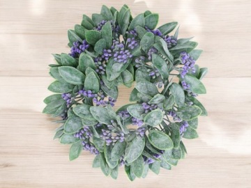 WIANEK RUSKUS NA STÓŁ DRZWI DEKORACJA BOHO FIOLETOWE KULECZKI 22 cm LIŚCIE