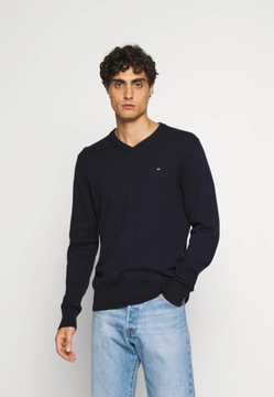 SWETER MĘSKI TOMMY HILFIGER GRANATOWY V-NECK R. L