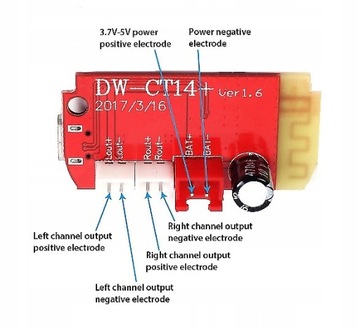 Bluetooth, аудиоусилитель 2x5 Вт, DW-CT14+