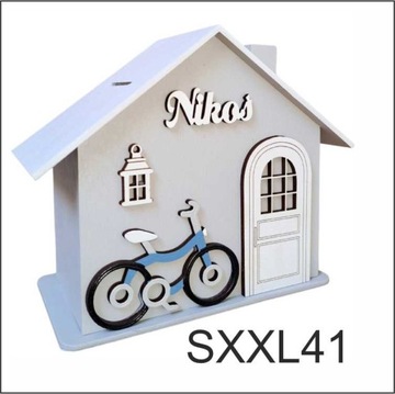 DUŻA drewniana skarbonka domek z quadem prezent dla chłopca personalizowana