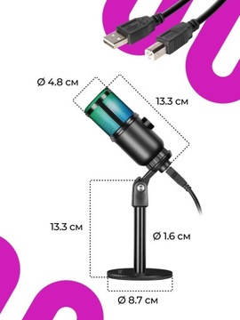 Микрофон для игрового компьютера, студийный конденсаторный стриминг, USB