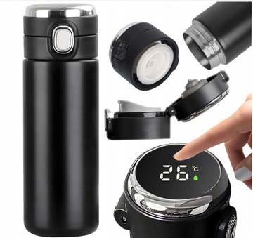 KUBEK TERMICZNY DUŻY TERMOS Z USTNIKIEM 420ML CZUJNIK TEMPERATURY LCD