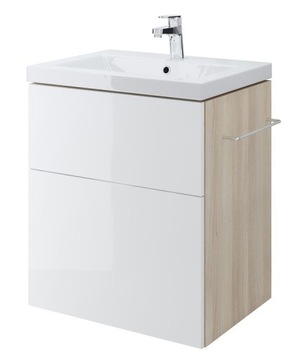 SZAFKA ŁAZIENKOWA Z UMYWALKĄ WISZĄCA 60 cm biały drzewo + UMYWALKA